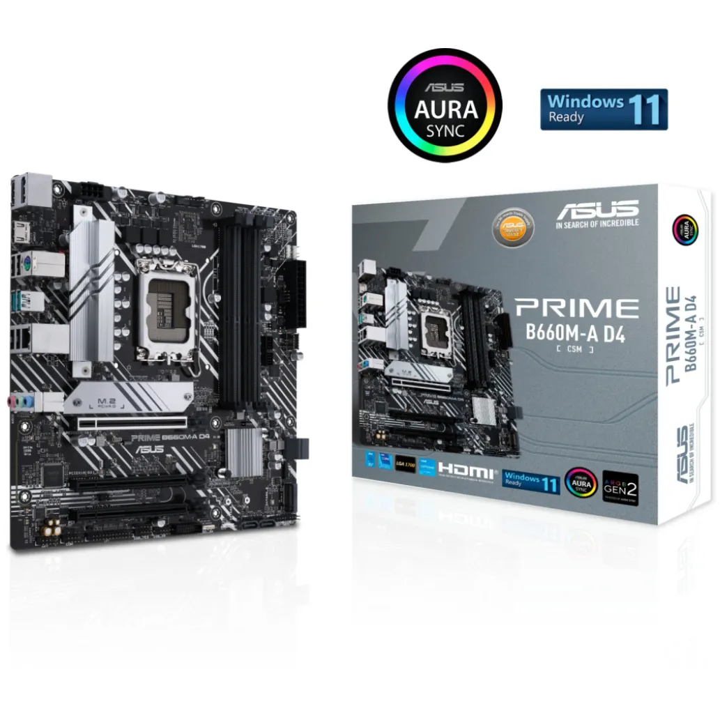 Osnovna plošča 1700 Asus PRIME B660M-A D4 microATX VGA 2xHDMI DisplayPort Osnovna plošča 1700 Asus PRIME B660M-A D4 microATX VGA 2xHDMI DisplayPort