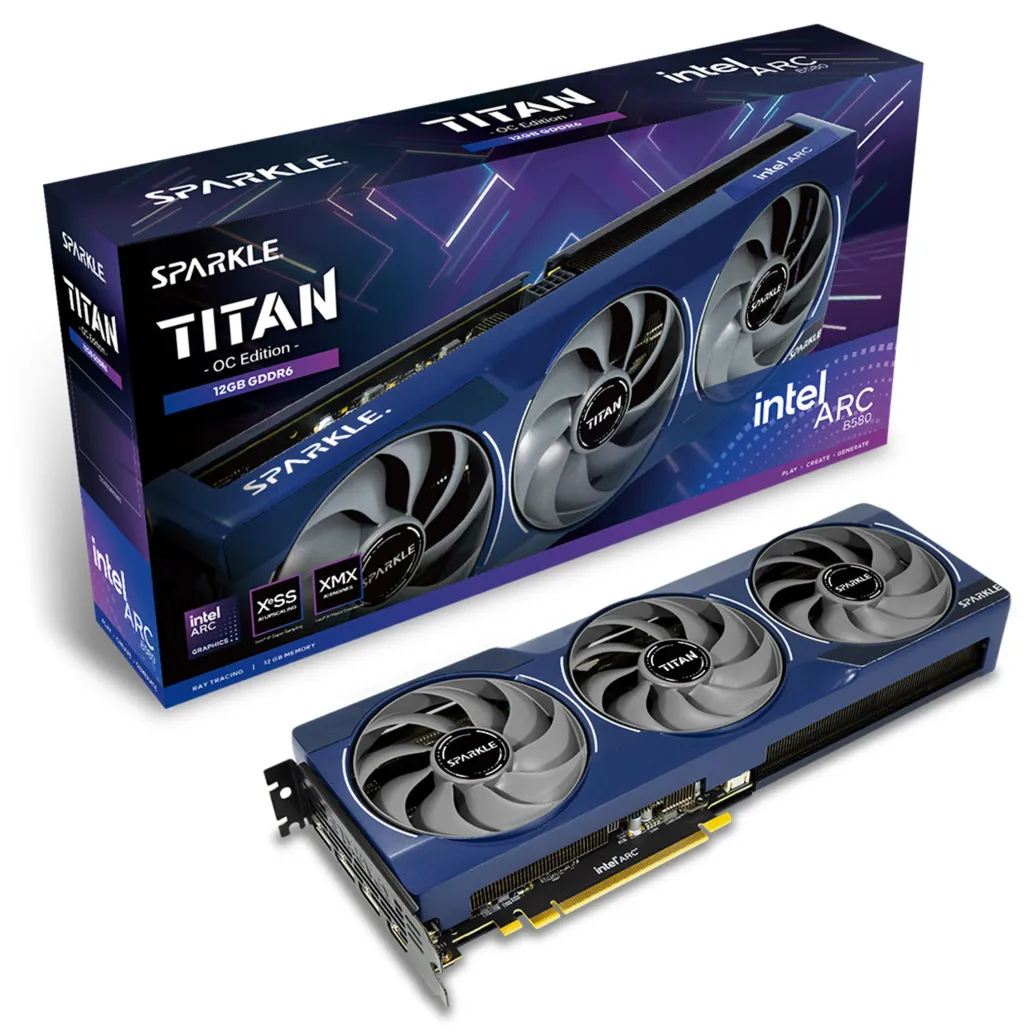 Grafična kartica Intel Arc B580 Sparkle Titan OC - 12GB GDDR6 | 1xHDMI 2.1 3xDisplayport 2.1 (GCSK-009) Grafična kartica Intel Arc B580 Sparkle Titan OC - 12GB GDDR6 | 1xHDMI 2.1 3xDisplayport 2.1 (GCSK-009)