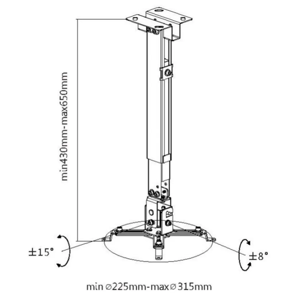 Nosilec stenski za projektor Equip, 20kg, 43-65 cm, naklon ±15 - črn Nosilec stenski za projektor Equip, 20kg, 43-65 cm, naklon ±15 - črn