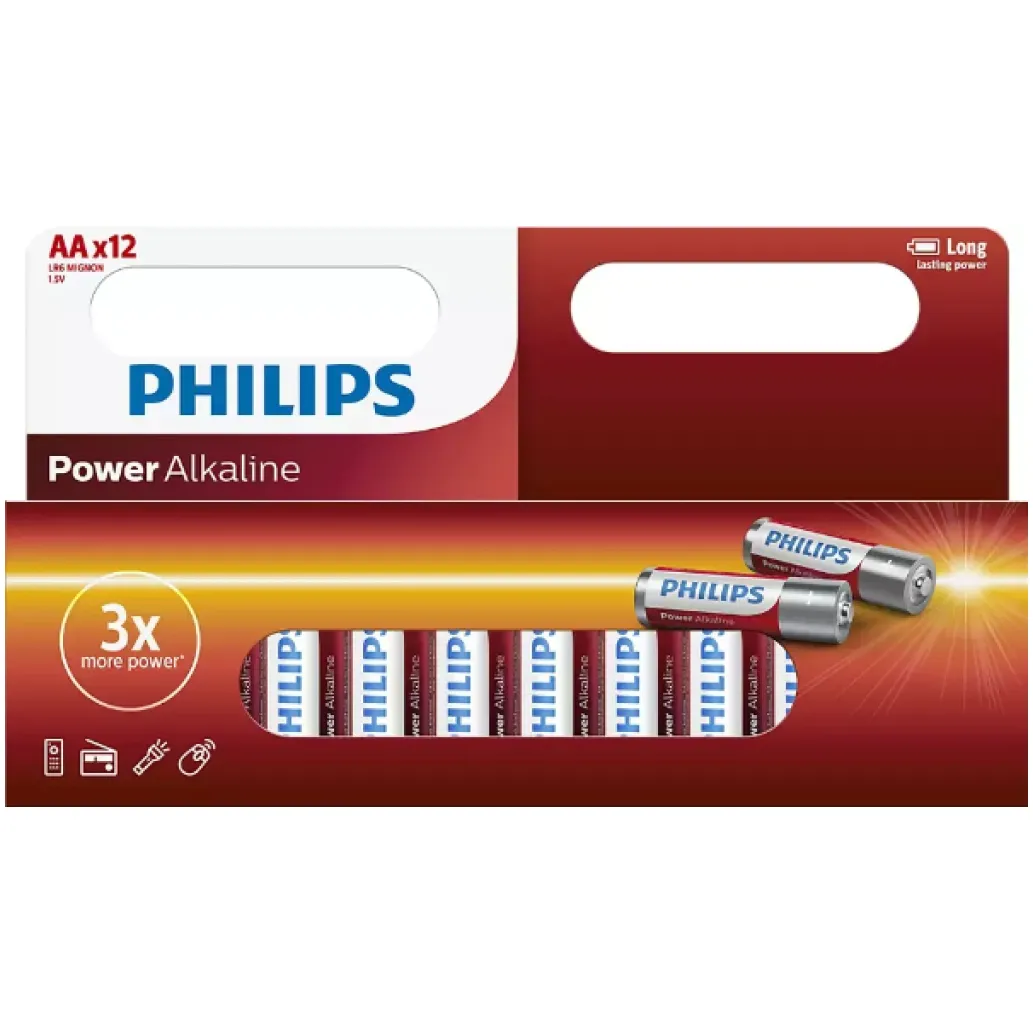 Baterijski vložek Philips 1,5V AA/LR6 12 kos Philips Power Alkaline (LR6P12W/10) Baterijski vložek Philips 1,5V AA/LR6 12 kos Philips Power Alkaline (LR6P12W/10)