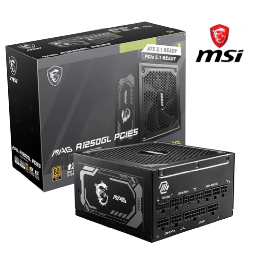 Napajalnik - 1250W MSI MAG A1250GL 80Plus Gold 90% ATX 3.1 (Gen5) Modular 120mm črna (306-7ZP9A11-CE0) Napajalnik - 1250W MSI MAG A1250GL 80Plus Gold 90% ATX 3.1 (Gen5) Modular 120mm črna (306-7ZP9A11-CE0)