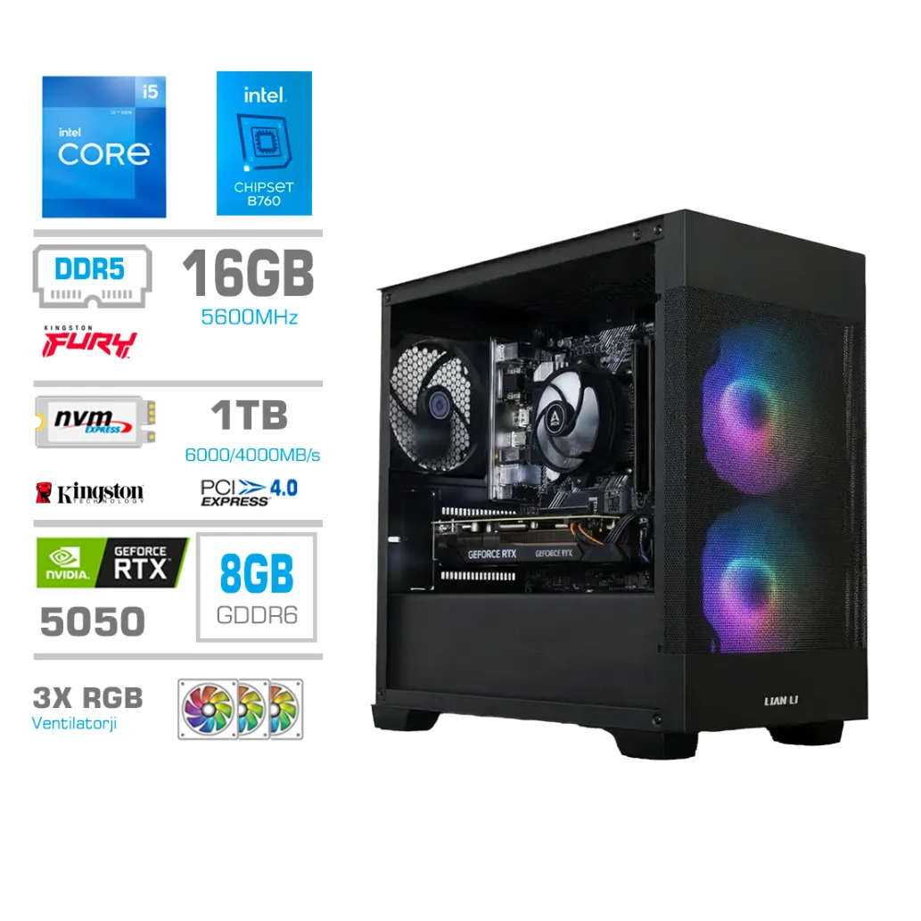 Računalnik mega mt s7x i5-12400f/rtx5050/16gb/1tb-4. 0/750w/brez os/črna rgb
komponentko