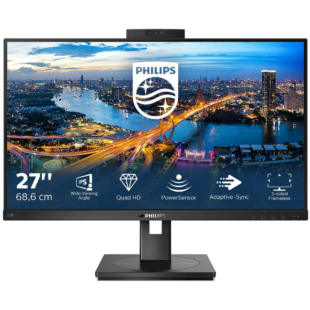 Monitor Philips 68,6 cm (27,0") 275B1H 2560x1440 konferenca 75Hz IPS 4ms DVI HDMI DisplayPort 4xUSB3.2 Pivot Kamera Zvočniki 2x3W 3H sRGB123% B-line Monitor Philips 68,6 cm (27,0") 275B1H 2560x1440 konferenca 75Hz IPS 4ms DVI HDMI DisplayPort 4xUSB3.2 Pivot Kamera Zvočniki 2x3W 3H sRGB123% B-line