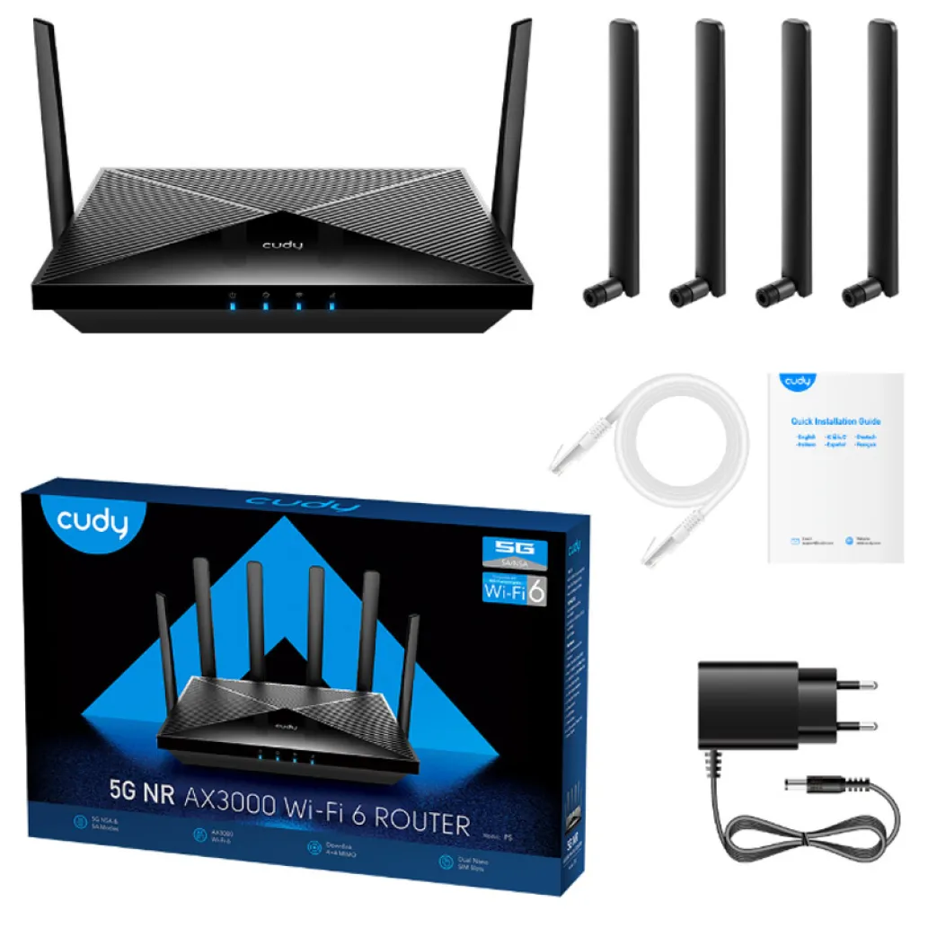 Usmerjevalnik brezžični Cudy P5 5G WiFi6 802.11ax AX3000 2402Mbit/s 5G 4xLAN 4x antena (P5_EU) Usmerjevalnik brezžični Cudy P5 5G WiFi6 802.11ax AX3000 2402Mbit/s 5G 4xLAN 4x antena (P5_EU)