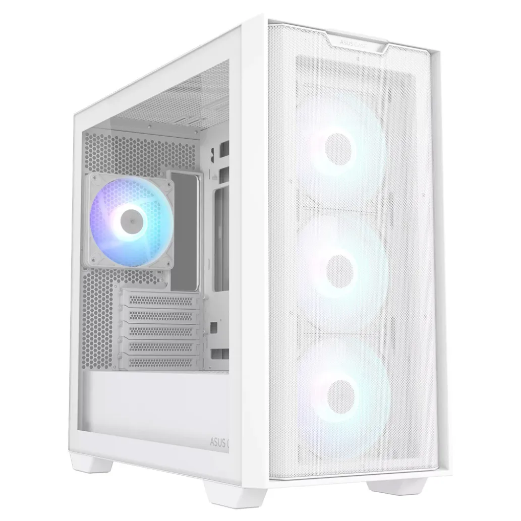 Asus a21 plus | micro-atx btf podpora | kaljeno steklo in 4x 120 mm argb ventilatorji | belo računalniško ohišje 4 Asus a21 plus: elegant white midiatx argb case