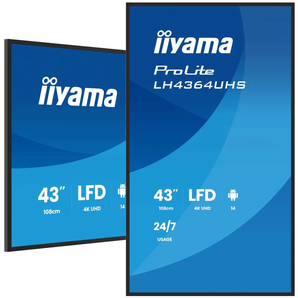 Monitor Iiyama 108 cm (42,5") LH4364UHS-B1AG 3840x2160 Multimedia Android VA 6,5ms 2xHDMI USB-C 15W 2xUSB2.0 Zvočniki 2x10W RJ45 RS-232 IR ProLite iiSignage2, 24/7 delovanje Monitor Iiyama 108 cm (42,5") LH4364UHS-B1AG 3840x2160 Multimedia Android VA 6,5ms 2xHDMI USB-C 15W 2xUSB2.0 Zvočniki 2x10W RJ45 RS-232 IR ProLite iiSignage2, 24/7 delovanje