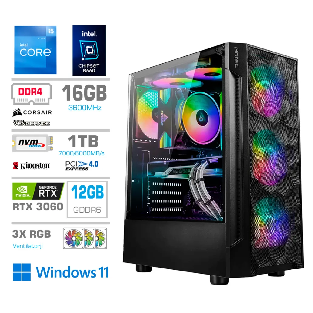 Računalnik MEGA TWR S7 i5-12400F/RTX3060/16GB/1TB-4.0/750W/Win11Home Računalnik MEGA TWR S7 i5-12400F/RTX3060/16GB/1TB-4.0/750W/Win11Home