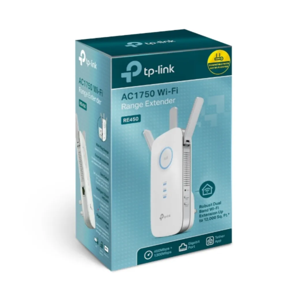 Razširitev brezžičnega omrežja TP-Link WiFi5 802.11ac AC1750 1300Mbit/s 1xRJ45 3x antena (RE450) Razširitev brezžičnega omrežja TP-Link WiFi5 802.11ac AC1750 1300Mbit/s 1xRJ45 3x antena (RE450)