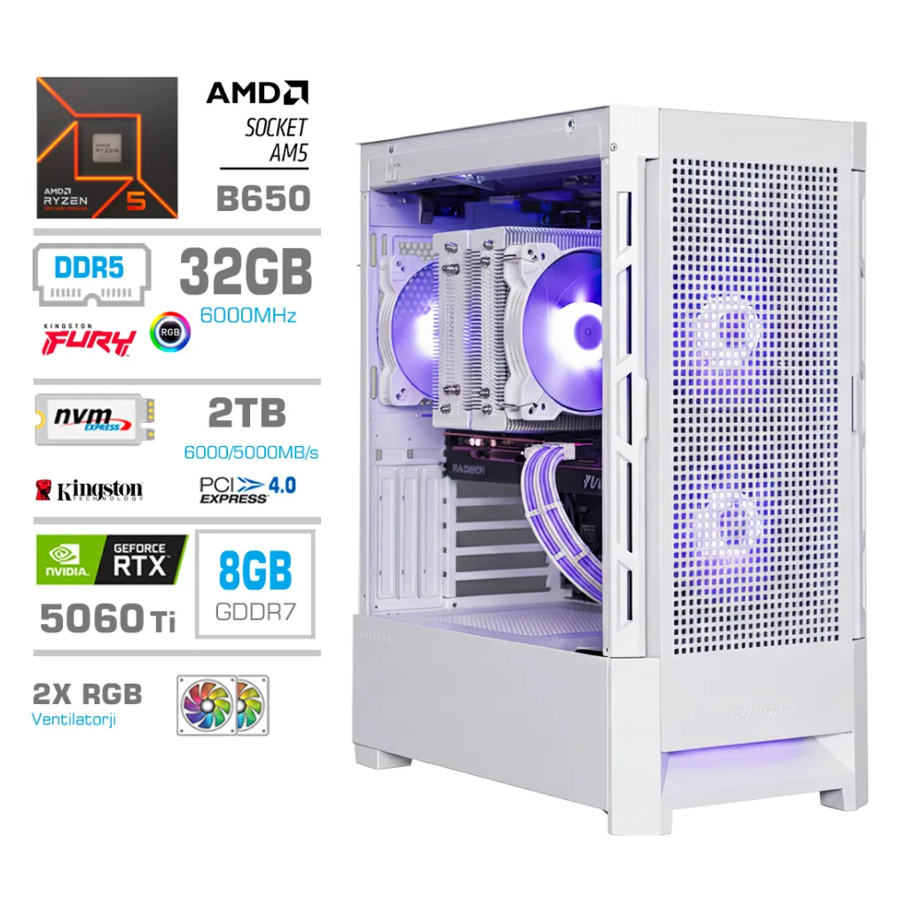 Računalnik MEGA MT S8 R5-9600X/RTX5060Ti/32GB-DDR5/2TB-4.0/750W/Brez OS/bela RGB Računalnik MEGA MT S8 R5-9600X/RTX5060Ti/32GB-DDR5/2TB-4.0/750W/Brez OS/bela RGB