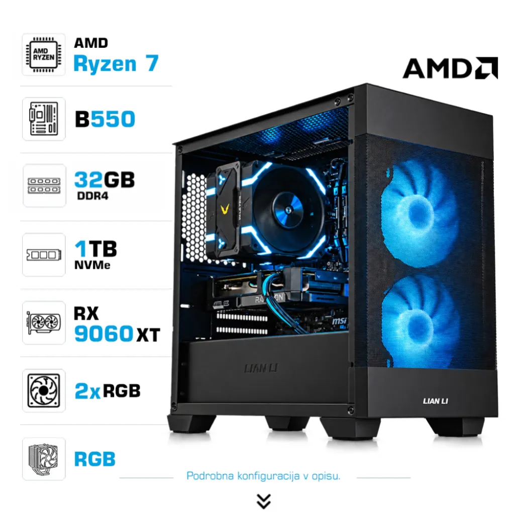 Računalnik MEGA MT S7X R7-5800X/RX9060 XT/32GB/1TB/750W/Brez OS/črna RGB Računalnik MEGA MT S7X R7-5800X/RX9060 XT/32GB/1TB/750W/Brez OS/črna RGB