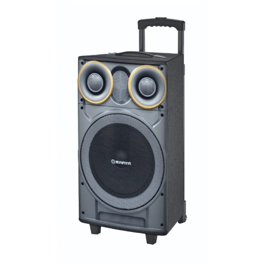 Zvočiki MANTA SPK5003 GHUL, Karaoke zvočni sistem, prenosni/voziček, vgrajena baterija, BLUETOOTH/USB/MP3/SD/RADIO FM, Disco LED lučke, 2.500W P.M.P.O Zvočiki MANTA SPK5003 GHUL, Karaoke zvočni sistem, prenosni/voziček, vgrajena baterija, BLUETOOTH/USB/MP3/SD/RADIO FM, Disco LED lučke, 2.500W P.M.P.O