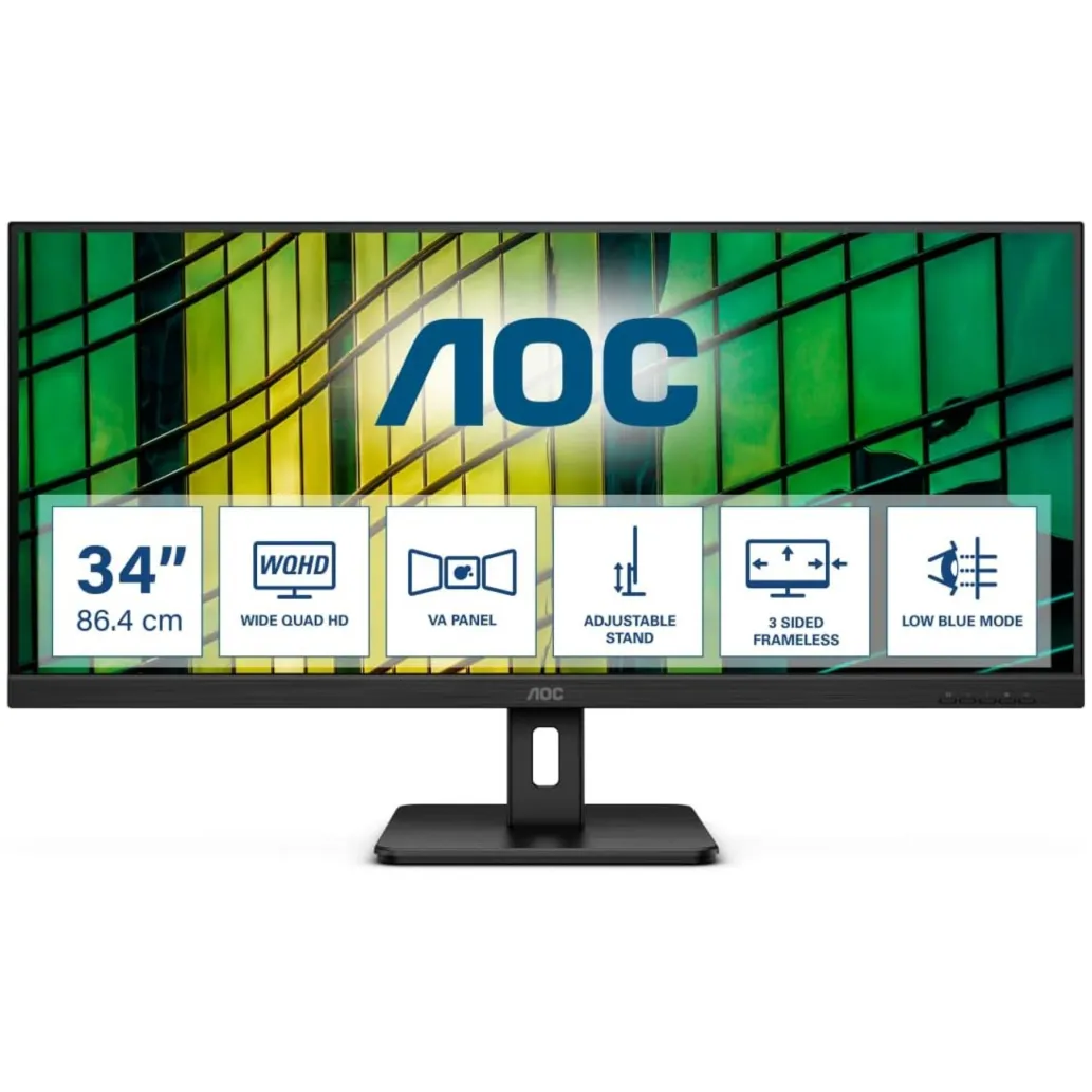Monitor AOC 86,4 cm (34,0") U34E2M 3440x1440 100Hz VA 4ms 2xHDMI DisplayPort 3H AdaptiveSync Essential-Line Monitor AOC 86,4 cm (34,0") U34E2M 3440x1440 100Hz VA 4ms 2xHDMI DisplayPort 3H AdaptiveSync Essential-Line