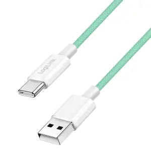 Kabel USB-C (m) => USB-A (m) 2.0 najlon ovoj 1,50m 60W 3A/20V 480Mbps PD3 zelen LogiLink(CU0328)