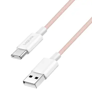 Kabel USB-C (m) => USB-A (m) 2.0 najlon ovoj 1,0m 60W 3A/20V 480Mbps PD3 roza LogiLink (CU0324)