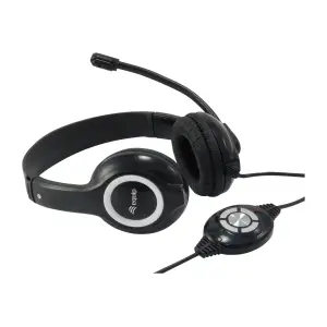 Slušalke žične Equip naglavne z mikrofonom USB črne kontrolnik na kablu (245301)