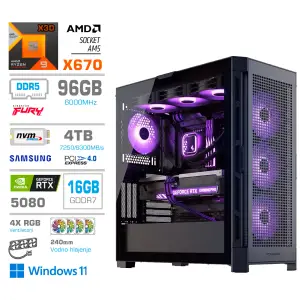 Računalnik MEGA TWR S11 R9-9950X3D/RTX5080/96GB-DDR5/4TB-4.0/1050W/Win11Home/črna RGB + Estetski napajalni kabli [Vijolična / Črna]