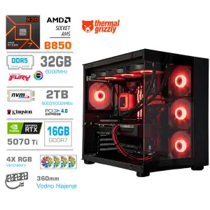 Računalnik MEGA MT S5 R7-7800X3D/RTX5070Ti/32GB-DDR5/2TB-4.0/750W/Brez OS/črna RGB + Estetski napajalni kabli [Rdeča / Črna)