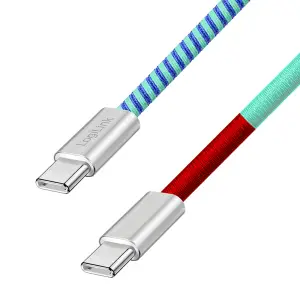 Kabel USB-C (m) => USB-C (m) 2.0 1,00m 60W 3A/20V 480Mbps pletenj ovoj pisan LogiLink (CU0480)