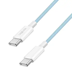 Kabel USB-C (m) => USB-C (m) 2.0 najlon ovoj 1,0m 60W 3A/20V 480Mbps PD3 moder LogiLink(CU0350)
