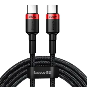 Kabel USB-C => USB-C tekstil ovoj 2,00m 20V/5A 100W PD2 Baseus Cafule črn/rdeč (CATKLF-AL91)