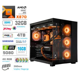 Računalnik MEGA MT S5 R9-9950X/RTX5080/32GB-DDR5/4TB/1050W/Brez OS/črna RGB + Estetski napajalni kabli [Oranžna / Črna]