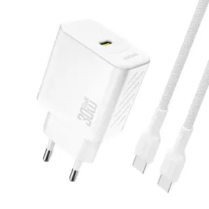 Hišni polnilec 100-240V => 1x USB-C 30W GaN PD s priloženim kablom USB-C bel Dudao (A27PCEU-White)