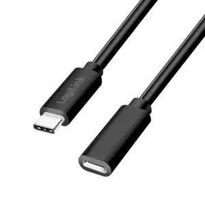 Kabel USB-C(m) => USB-C(ž) 2.0 podaljšek 2,00m 100W 5A/20V 480Mbps črn LogiLink (CU0211)