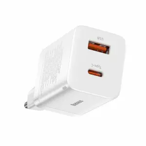 Hišni polnilec 100-240V => 1x USB-A (ž) 1x USB-C 30W za mobilni telefon ali tablični računalnik Baseus Super Si Pro PD3 + QC3 - bel (CCSUPP-E02)