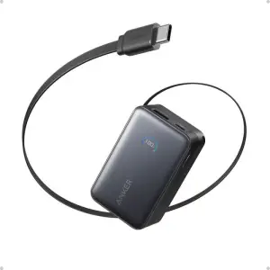 Prenosna baterija Anker Nano 10000mAh 45W z vgrajenim USB-C kablom črn (A1638H11)