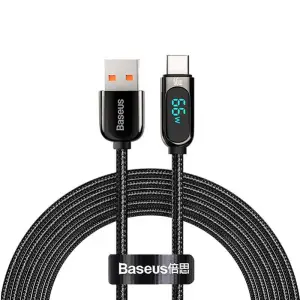 Kabel USB-C => USB-A 2.0 tekstil ovoj 1,00m 6A Baseus LED – črn (CASX020001)
