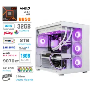 Računalnik MEGA MT S5 R7-9850X3D/RX9070 XT/32GB-DDR5/2TB/850W/Brez OS/bela RGB + Estetski napajalni kabli [Vijola / Bela]