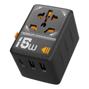 Potovalni adapter Tessan WTA-01 15W 2xUSB-A 1xUSB-C EU ZDA ZK AUT