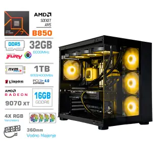 Računalnik MEGA MT S5 R7-7700X/RX9070 XT/32GB-DDR5/1TB-4.0/750W/Brez OS/črna RGB + Estetski napajalni kabli [Rumena / Črna)