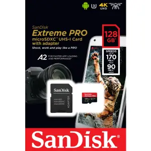 Spominska kartica microSDXC 128GB Sandisk Extreme Plus 190MB/s/90MB/s U3 V30 UHS-I +adapter (SDSQXBD-128G-GN6MA)