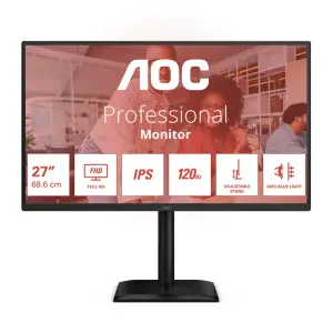 Monitor AOC 68,6 cm (27") 27E4U 1920x1080 POS 120Hz IPS 4ms VGA HDMI DisplayPort 4xUSB3.2 Pivot Zvočniki  3H sRGB112,9% AdaptiveSync HDR E4