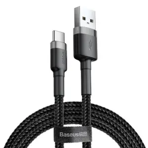 Kabel USB-C => USB-A 2.0 tekstil ovoj 1,00m 5V/3A QC3 Baseus črn/siv (CATKLF-BG1)