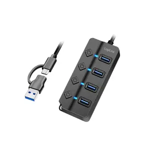 HUB USB-C/A => 4x USB-A z napajanjem 5Gbps/s 3.2Gen1 s stikali LogiLink (UA0419)