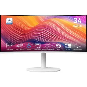 Monitor MSI 86,4 cm (34,0") MD342CQPW 3440x1440 Curved 120Hz VA 1ms 2xHDMI DisplayPort USB-C 98W 2xUSB3.2 HAS Zvočniki 2x3W  DCI-P3-95% FreeSync Premium KVM HDR Modern