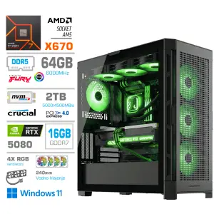 Računalnik MEGA TWR S11 R7-7800X3D/RTX5080/64GB-DDR5/2TB-4.0/1050W/Win11Home/črna RGB + Estetski napajalni kabli [Zelena / Črna]