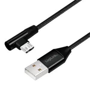 Kabel USB A => B micro tekstil ovoj 1,00m 90° (za mobitele) LogiLink črn (CU0142) EOLS-P