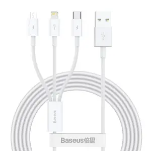 Kabel USB A => B micro / USB-C / Lightning 3.5A 1.2m Baseus 3v1 - bel (CAMLTYS-02)