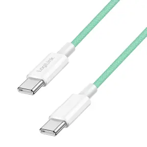Kabel USB-C (m) => USB-C (m) 2.0 najlon ovoj 1,0m 60W 3A/20V 480Mbps PD3 zelen LogiLink (CU0347)