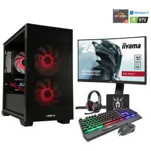 Gaming komplet Računalnik MEGA S7X R5-5500/RTX5050/16GB/1TB/750W/Win11Home/črna RGB + Estetski napajalni kabli (Rdeča / črna )