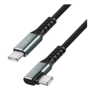 Kabel USB-C (m) => USB-C (m) 3.2 0,50m 100W 5A/20V 10 Gbps 90 kotni pletenj ovoj črn LogiLink (CU0270)