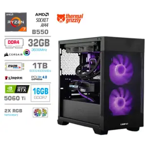 Računalnik MEGA MT S7X R7-5800X/RTX5060Ti-16GB/32GB/1TB-4.0/750W/Brez OS/črna RGB + Estetski napajalni kabli [Zelena / Črna]