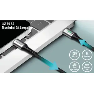 Kabel USB-C (m) => USB-C (m) 2.0 najlon ovoj 1,0m 100W 5A/20V 480Mbps LED črn LogiLink (CU0422)