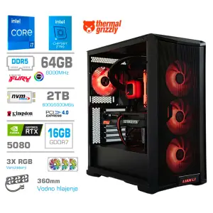 Računalnik MEGA TWR S10 i7-14700K/RTX5080/64GB-DDR5/2TB-4.0/1050W/Brez OS/črna zelena / črna RGB + Estetski napajalni kabli [Rdeča / Črna]