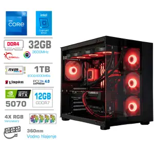 Računalnik MEGA MT S5 i7-12700K/RTX5070/32GB/1TB-4.0/750W/Brez OS/črna RGB + Estetski napajalni kabli [Rdeča / Črna)