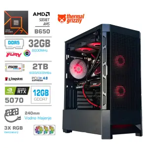 Računalnik MEGA MT S8 R7-7700X/RTX5070/32GB-DDR5/2TB-4.0/750W/Brez OS/črna RGB + Estetski napajalni kabli [Rdeča / Črna]