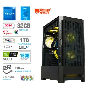 Računalnik MEGA MT S8 i7-12700K/RTX5060Ti-16GB/32GB/1TB-4.0/750W/Brez OS/črna RGB + Estetski napajalni kabli [Rumena / Črna]